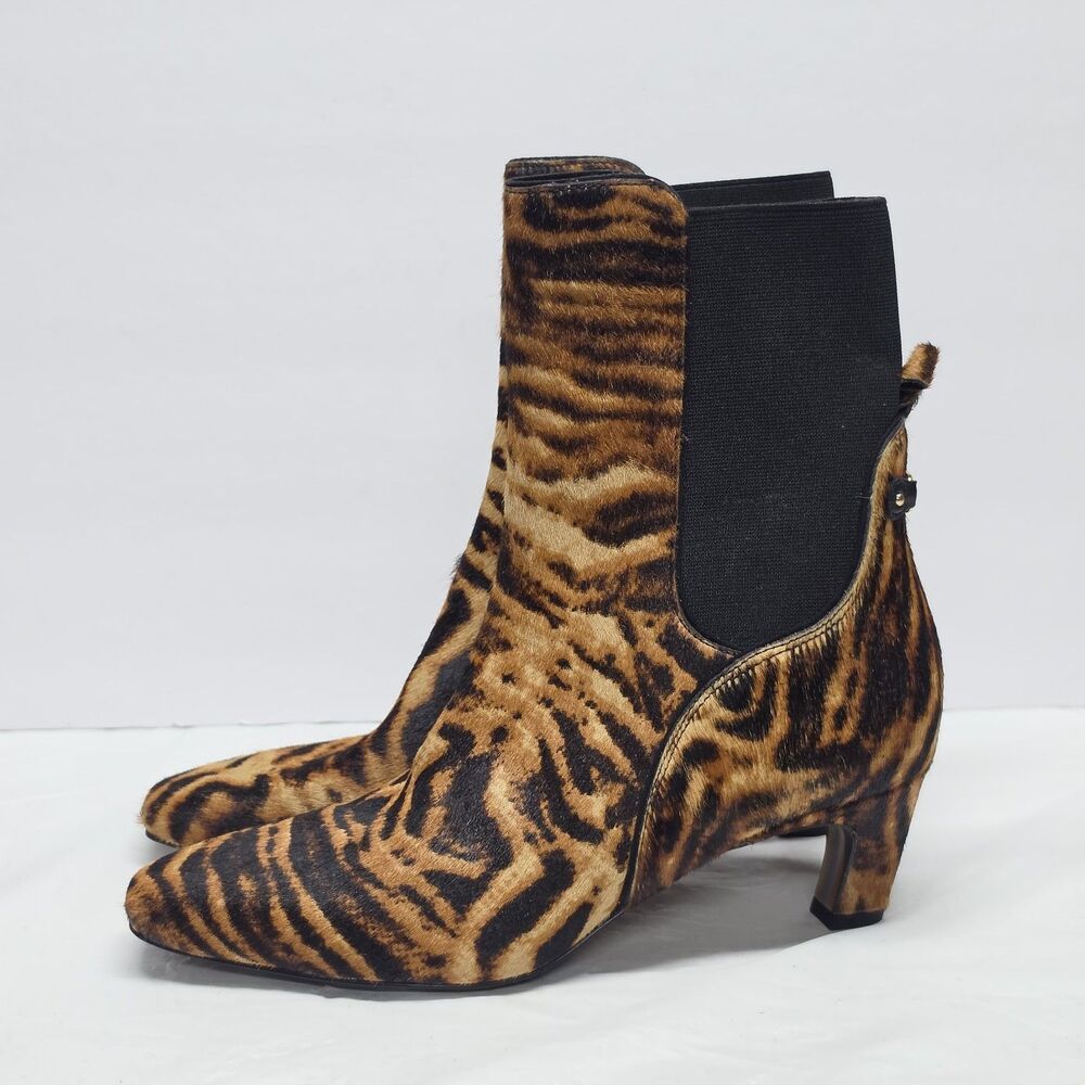 Sam Edelman Margo Tiger Brown Calf Hair Mid Bootie Leather Boots Sz 7.5 New